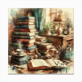 Books And Coffee Canvas Print