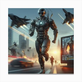 Robot Running In The City 1 Canvas Print