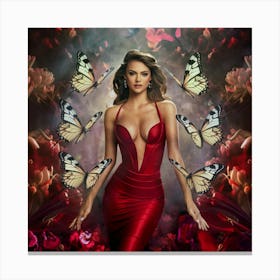 Butterfly In Red Dress Canvas Print