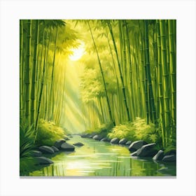 A Stream In A Bamboo Forest At Sun Rise Square Composition 81 Canvas Print