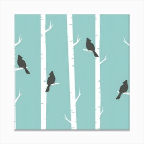 Crows On Birch Trees Canvas Print