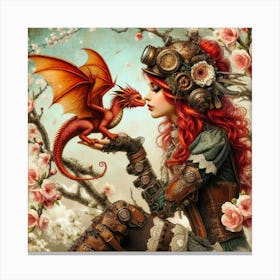 Steampunk Girl With Dragon 2 Canvas Print