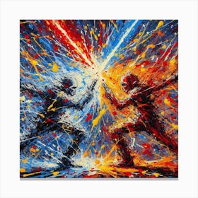 Two Star Wars Fighters Fighting, Lightsaber Symphony: A Duel in Color and Chaos Canvas Print