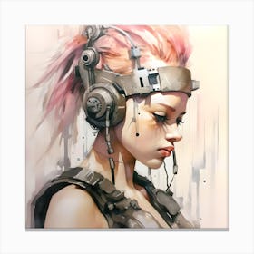 Cyber Girl Ink & Watercolour Painting Canvas Print