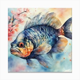 Watercolor Fish With Cherry Blossoms Canvas Print
