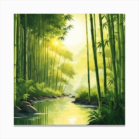 A Stream In A Bamboo Forest At Sun Rise Square Composition 210 Canvas Print