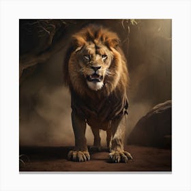 A Terrified Lion Watches The Enemy Canvas Print