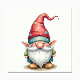 Charming Gnome With A Colorful Hat, Watercolor 1 Canvas Print