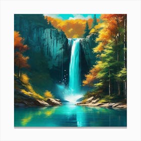 Waterfall In Autumn 10 Canvas Print