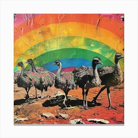 Rainbow Retro Ostrich Collage 4 Canvas Print