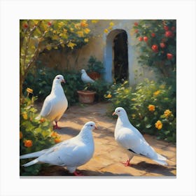 Pigeons In The Garden Canvas Print