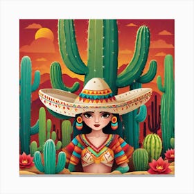 Mexican Girl In Sombrero Canvas Print