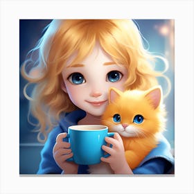 Cute Girl With Cat Canvas Print