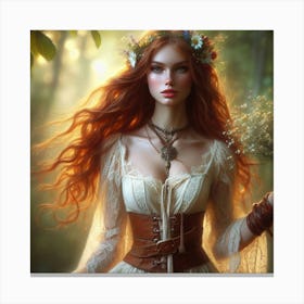 Red Haired Girl In The Forest Canvas Print