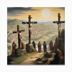 An Expansive Scene Portraying The Crucifixion Of Jesus Marked By A Crown Of Thorns Adorning His Hea 870410497 Canvas Print