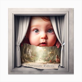 Baby Peeking Out Of Window Canvas Print