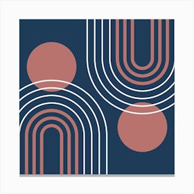 Mid Century Modern Geometric B24 In Navy Blue And Marsala (Rainbow And Sun Abstract) 02 Canvas Print