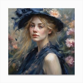 Portrait Of A Woman In Blue Hat Canvas Print