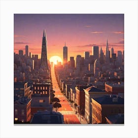 Albedobase Xl San Francisco Downtown Sunset Flat Design Poster 2 Canvas Print