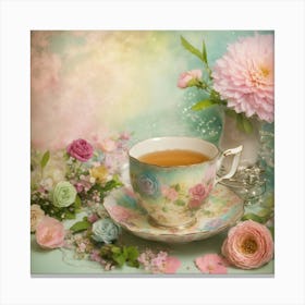 Tea And Flowers Canvas Print