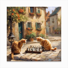 Two Cats Playing Chess Canvas Print
