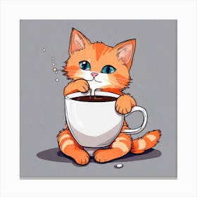 Cute Orange Kitten Loves Coffee Square Composition 45 Canvas Print