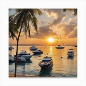 620985 Clean Beach, Blue Waters, Golden Sand, Palm Trees, Xl 1024 V1 0 Canvas Print