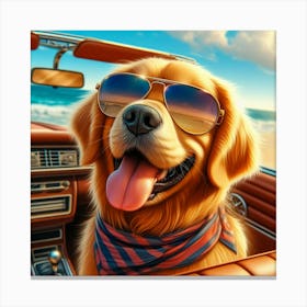 Golden Retriever In A Car, National Pet Day Canvas Print