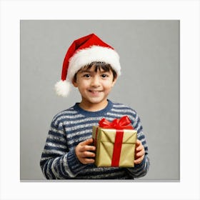 Santa Claus Boy With Gift Canvas Print