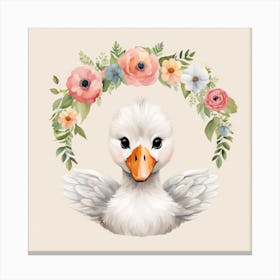Floral Baby Swan Nursery Illustration (29) Canvas Print