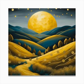 Moonlight In The Hills Golden and Bright Landscape art Canvas Print