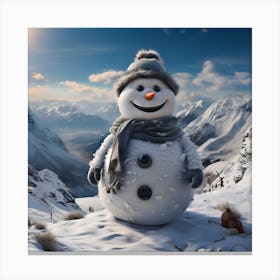 Snowman In The Mountains Canvas Print