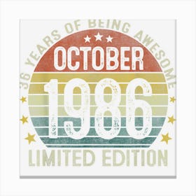 Vintage 36th Birthday October 1986 36 Years Old Gifts Canvas Print