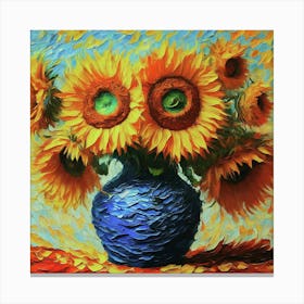 Sunflowers In A Blue Vase Canvas Print