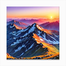 Sunset In The Mountains, Illustrate A Close Up Of A Blooming Flower With Intricate Canvas Print