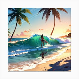 Surfer Girl On The Beach Canvas Print