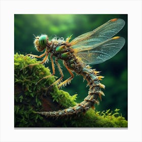 Dragonfly On Moss 1 Canvas Print
