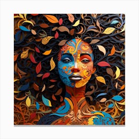 Woman With Leaves On Her Face Canvas Print