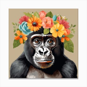 Floral Baby Gorilla Nursery Illustration (42) Canvas Print