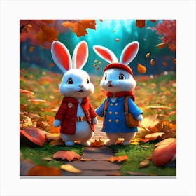A Pair Of Cute Little Bunnies Wear A Long Coat (3) Canvas Print