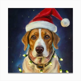 Full Shot Dog Santa Hat Christmas Lights Painti Canvas Print