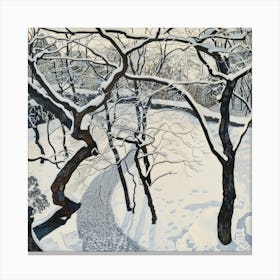 Japanese Zen Garden in Winter Series. Style of David Hockney 3 Canvas Print