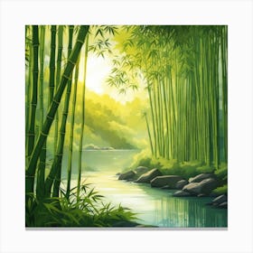 A Stream In A Bamboo Forest At Sun Rise Square Composition 279 Canvas Print