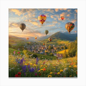 Hot Air Balloons Over A Village Canvas Print