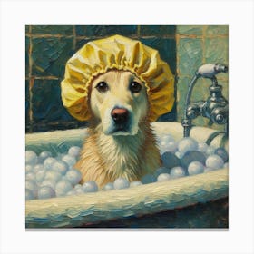 Dog Taking a Bath Canvas Print