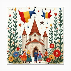 English Festival Featuring Romanian Crafts, Painted In Watercolor 1 Canvas Print