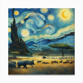 Van Gogh Painted A Starry Night Over The Serengeti Savannah Canvas Print