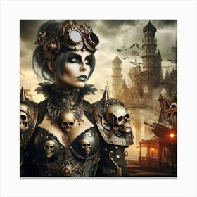 Steampunk Girl With Skulls Canvas Print