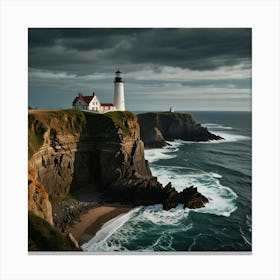 A Rugged Coastline With Dramatic Cliffs And A Lighthouse Standing Tall Canvas Print