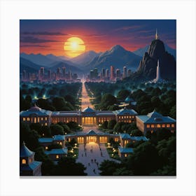 City At Sunset Canvas Print